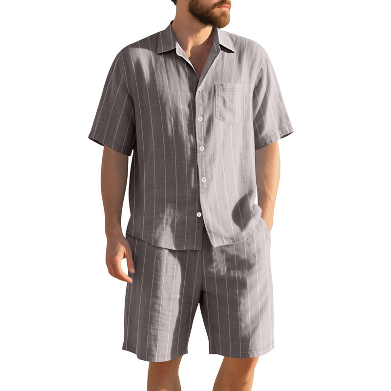 Linen Shorts Men - بدلة صيفية من الكتان للرجال، قميص