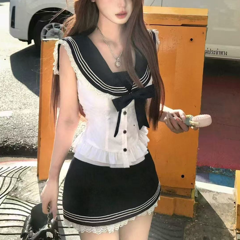Summer Japanese Clothing - كلية نمط القوس الحلو 2 قطعة
