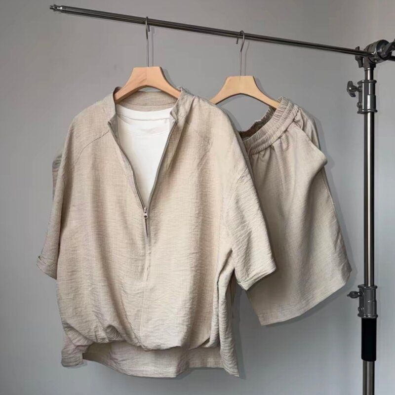 Linen Shorts Men - طقم رجالي صيفي من قطعتين من