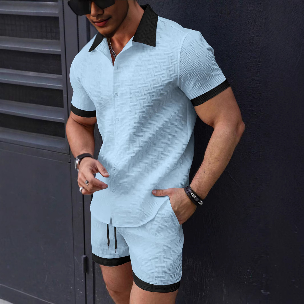 Linen Shorts Men - طقم ملابس رجالي عصري من قطعتين،