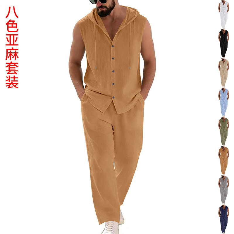 Summer Outdoor Clothing - طقم بدلة كاجوال للرجال من الكتان