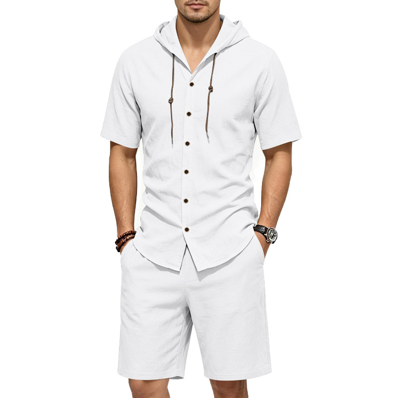 Linen Shorts Men - طقم صيفي رجالي من قطعتين من