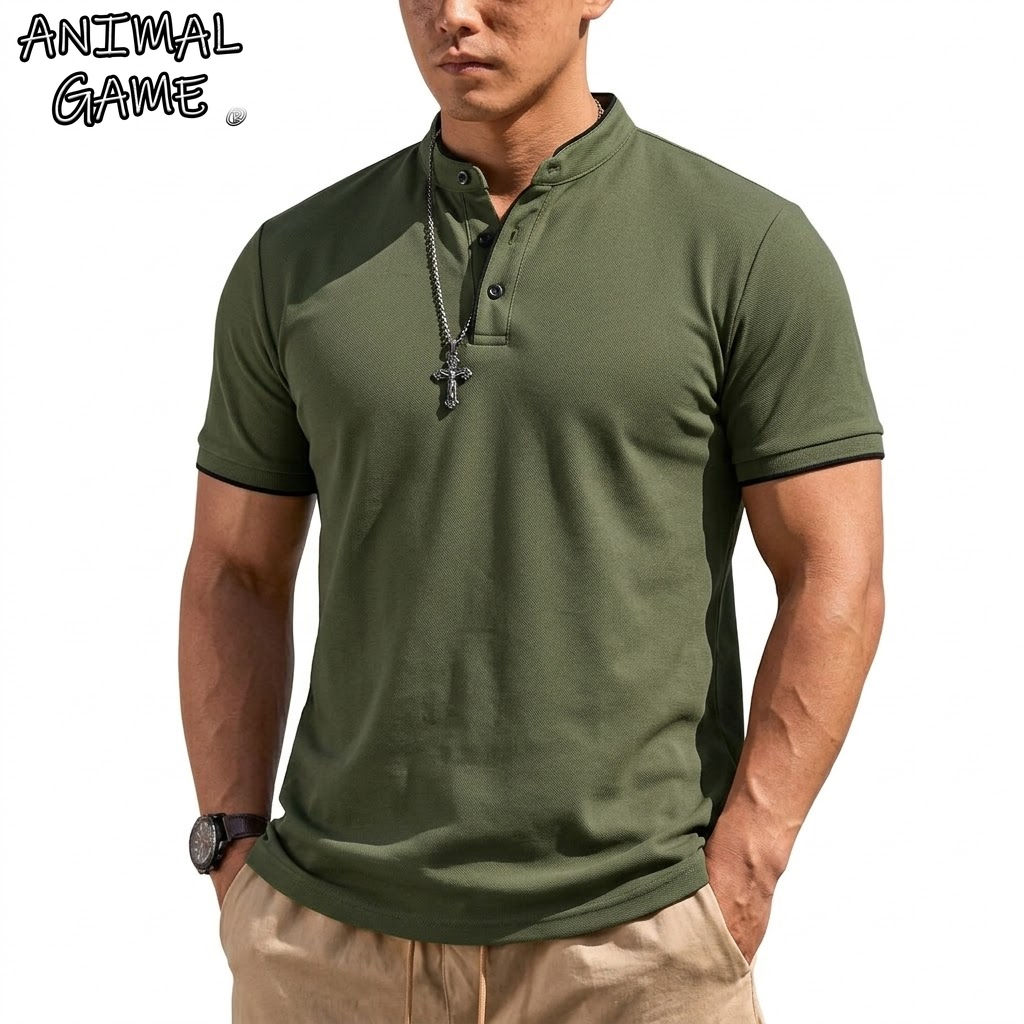 Summer Gym Clothing - قميص هينلي صيفي بأكمام قصيرة للرجال،