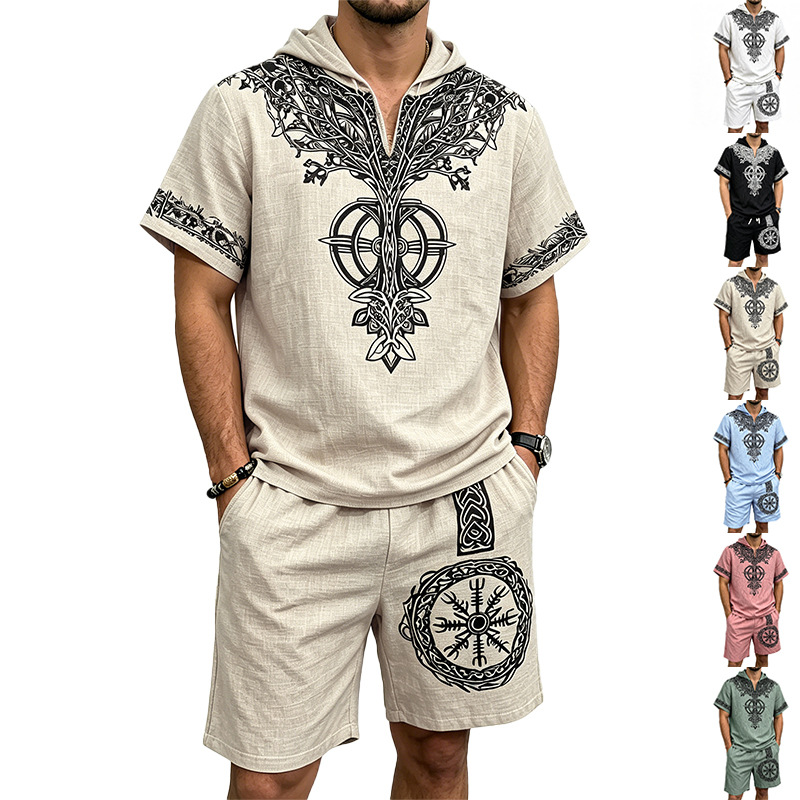 Linen Shorts Men - طقم صيفي رجالي من قطعتين: توب