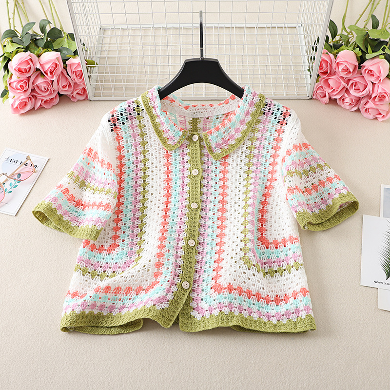 قميص كروشيه بأزرار للنساء، بلو - مراجعة Summer Clothing Line وسعره