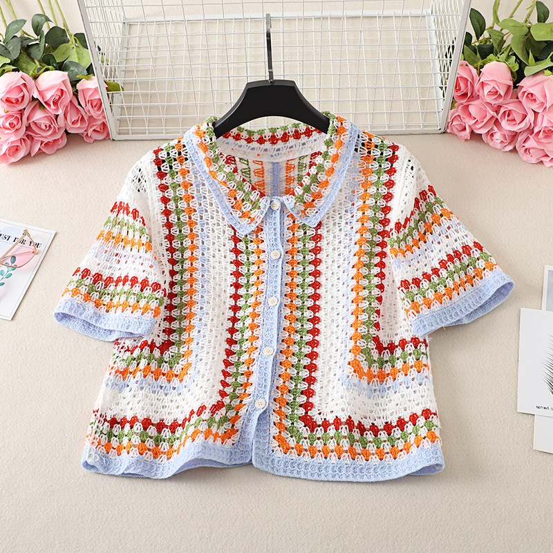 قميص كروشيه بأزرار للنساء، بلو - مراجعة Summer Clothing Line وسعره