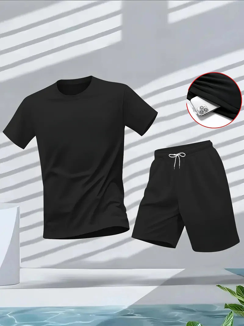 طقم بدلة رجالي من قطعتين، تصمي - مراجعة Summer Gym Clothing وسعره