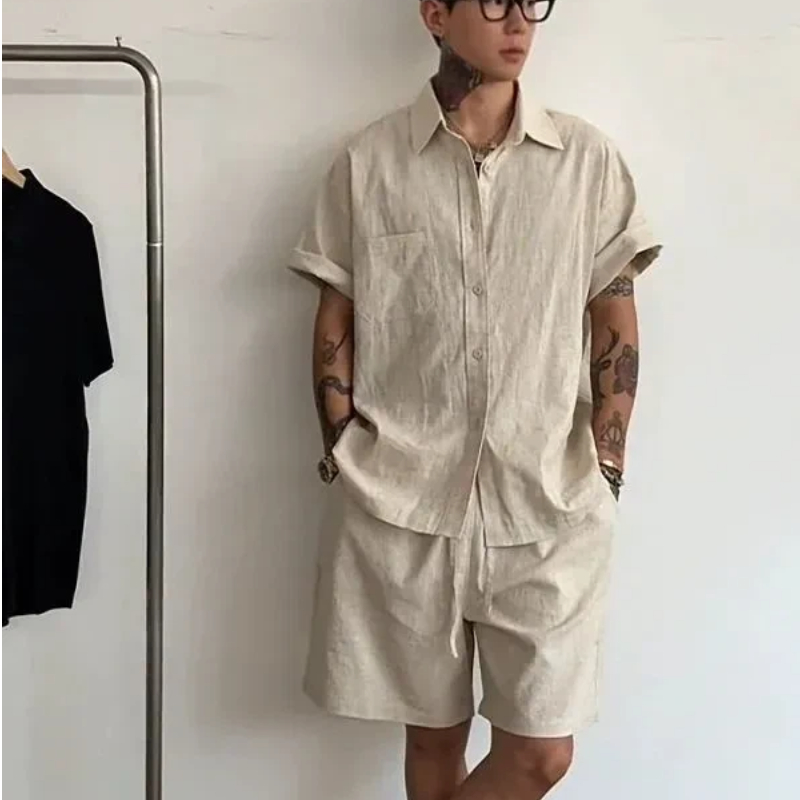 طقم رجالي من قطعتين من الكتان  - مراجعة Linen Shorts Men وسعره