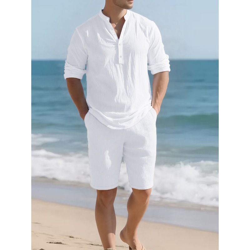 طقم رجالي من قطعتين من الكتان  - مراجعة Linen Shorts Men وسعره